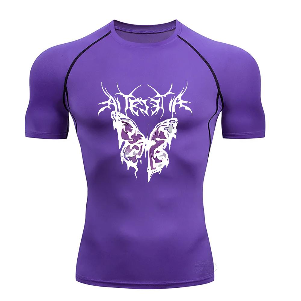 Gym Fitness T-shirt Sports Exercise Butterfly Print Short-sleeved Men's Running Tight Summer Sportswear Quick-drying Top