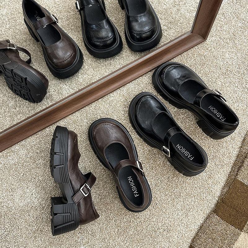 Campus single shoes round head shallow mouth new style commuter Mary Jane shoes women's versatile small leather shoes women's spring