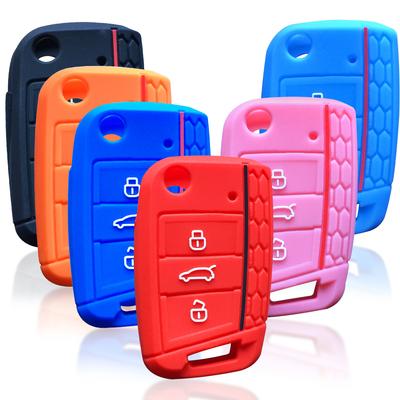 Silicone Key Case For Skoda Octavia A7 KAMIQ 2021 Rapid Karoq Fabia For Seat Leon Ibiza Ateca For VW Polo Golf 7 Tiguan T-Roc T6