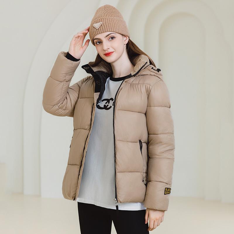 Black and gold cotton-padded clothes for women's new short hooded warm heating cotton-padded clothes for women's loose thickened large-size cotton-
