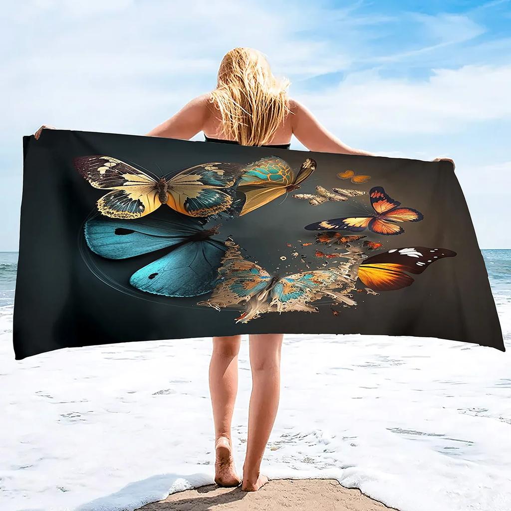 Blue Butterfly Beach Towels Oversized Soft Beach Blanket Absorbent Quick Dry Bath Towels Pool Towels Travel Beach Towel for Kids