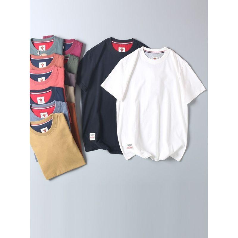 Foreign Trade Export Surplus Summer Solid Color Pure Cotton Brushed Short-Sleeve T-Shirt Men's Basic Half-Sleeve Undershirt