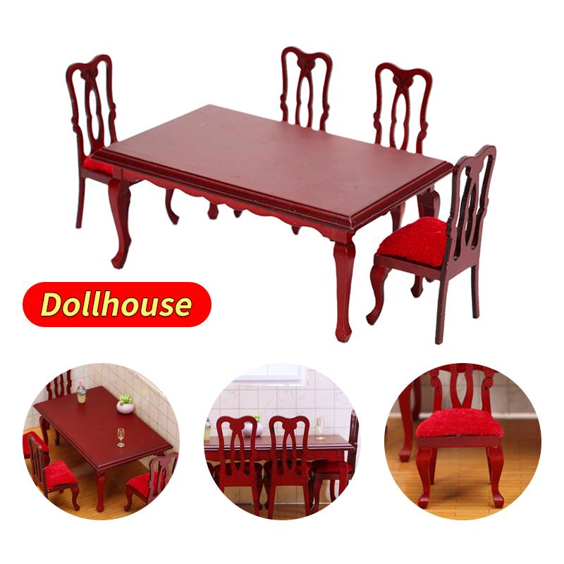1Pcs DIY Accessories Miniatures Wooden Retro Simulation Dining Table Chair 1:12 Dollhouse Furniture Toy