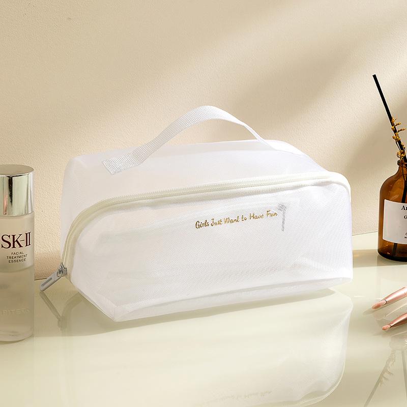 Large Transparent Mesh Makeup Bag | Minimalist Toiletry & Cosmetic Organizer | Custom Logo Option