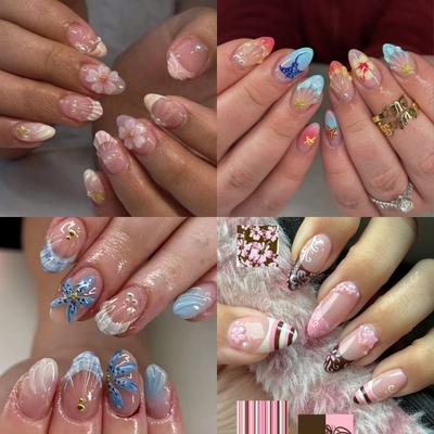 24 Stück 3D Gel Press-on Nägel Blume Falsche Nagelspitzen French Falsche Nägel Nagelkunst