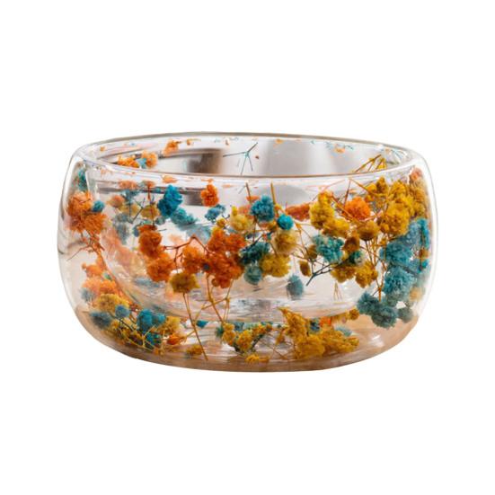 Bol de Sticlă 300ml cu Perete Dublu din Sticlă Borosilicată cu Flori Uscate Bol Decorativ Artistic pentru Supă Desert