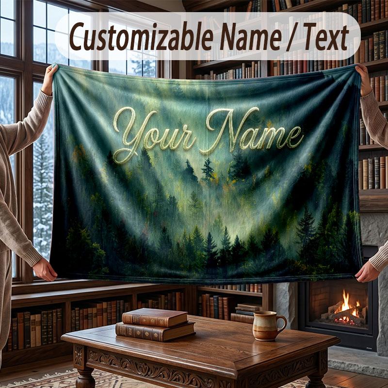 Mushroom Forest Theme Throw Blanket Custom Name Text Personalized Blanket Soft Cozy Blanket for Home Sofa Bed