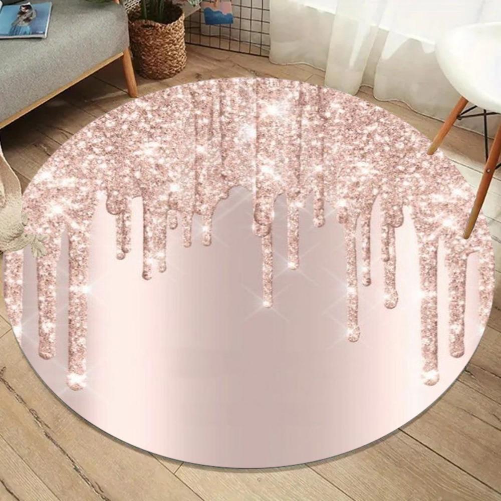 Gold Glitter Drip Round Rug Non