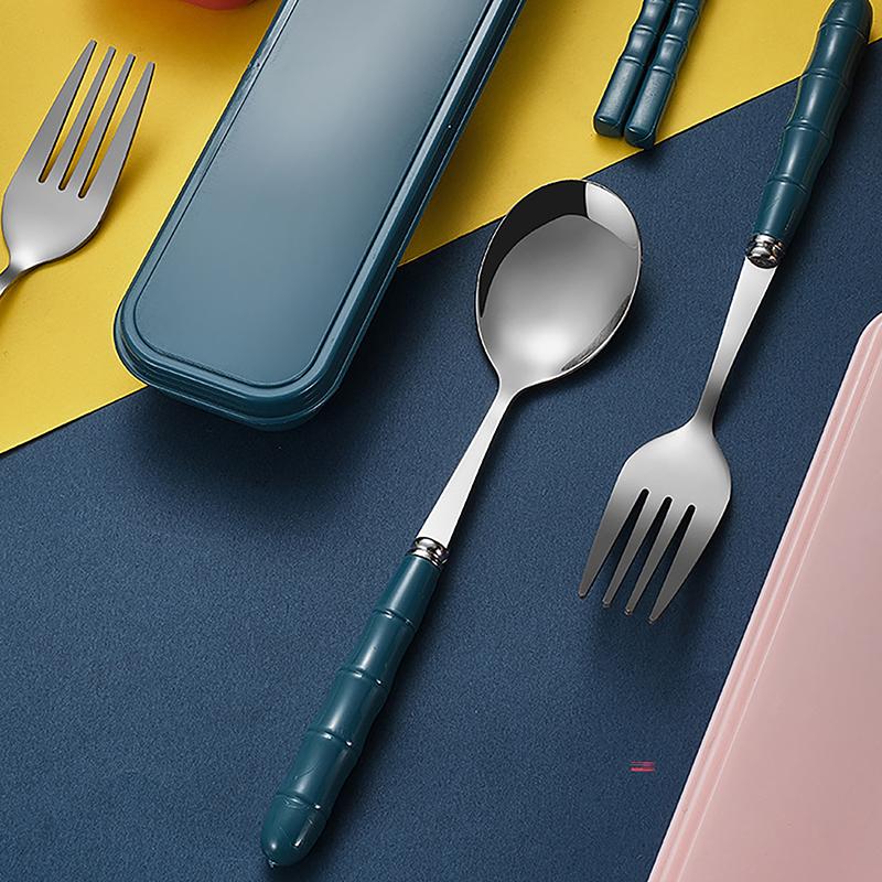 3 Stück Essstäbchen Löffel Gabeln Sets aus Edelstahl Tragbares Geschirr Wiederverwendbares Reise-Picknick Besteck mit Box