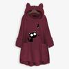 Women Fleece Embroidery Cat Ear Plus Size Hoodie Pocket Top Sweater Blouse
