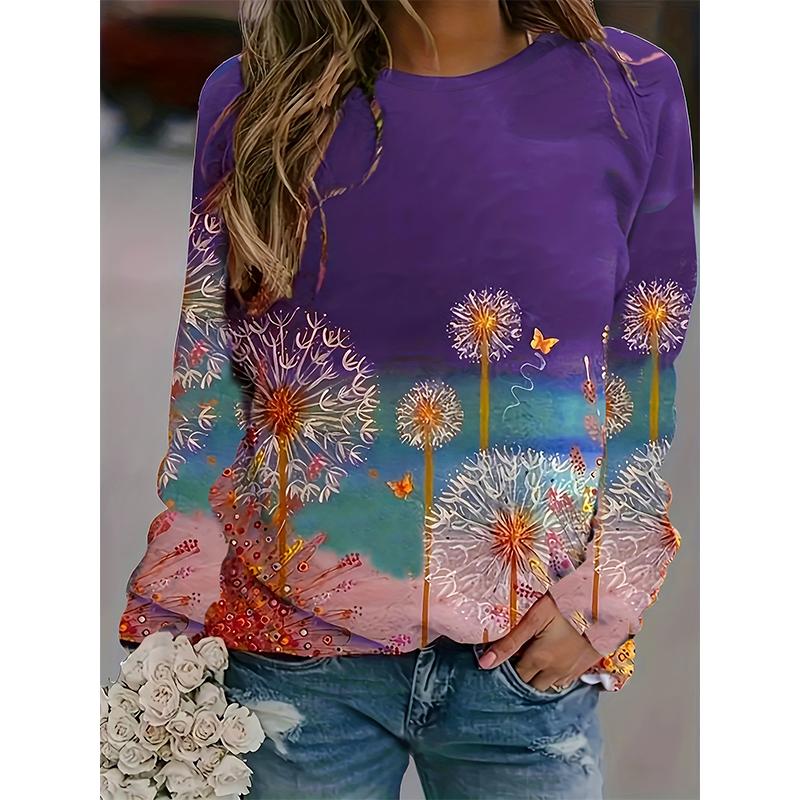 Dandelion Sweatshirt Cute Cat Flower 3D Printed Women's Casual Fashion Hooded Sweatshirt Long Sleeved Women's Pullover Top Women's Clothing