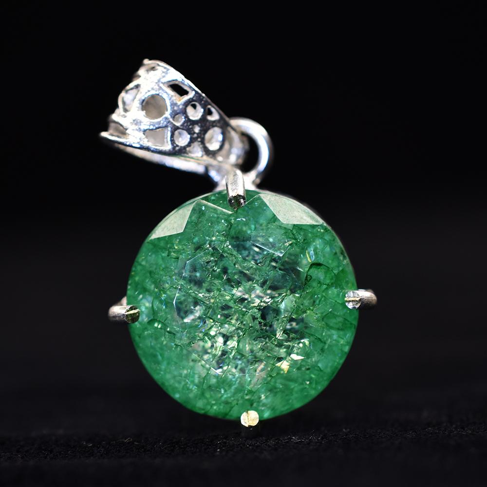 Top Quality Natural Green Emerald 37 Ct CERTIFIED Round 925 Sterling Silver Gems MY.PD-177-NS