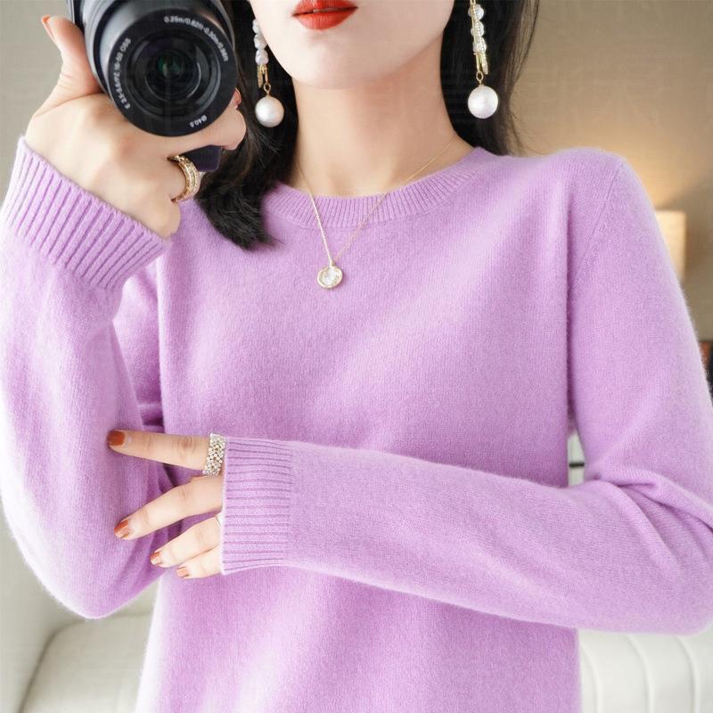 Women's Long Sleeve Round Neck Knit Sweater - Autumn/Winter Pullover Base Layer