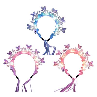 Lovely Glowing Hairband Butterfly Design Hairhoop for Children Girl Parties Concerts Easy To Wear Hair Accessory