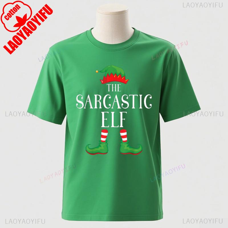 Sarcastic Elf Matching Group Xmas Funny Family Christmas TShirt Cotton Retro Street Fashion Short Sleeve Design Breathable Tee