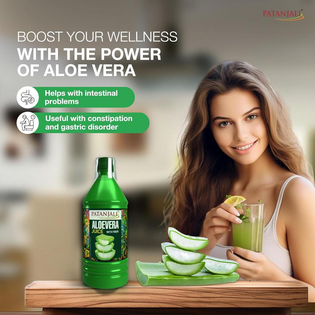 Patanjali Aloe Vera Juice With Fiber 1 L Natural Digestive Wellness Drink For Skin Glow Hair Care And Daily Nutrition Support