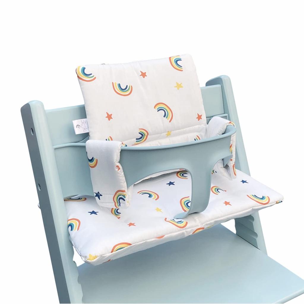 ZARPMA Highchair Cushion with Cotton Fabric Cover Stuffed with Cotton Padding for Stokke TrippTrapp Chair (white Rainbow)
