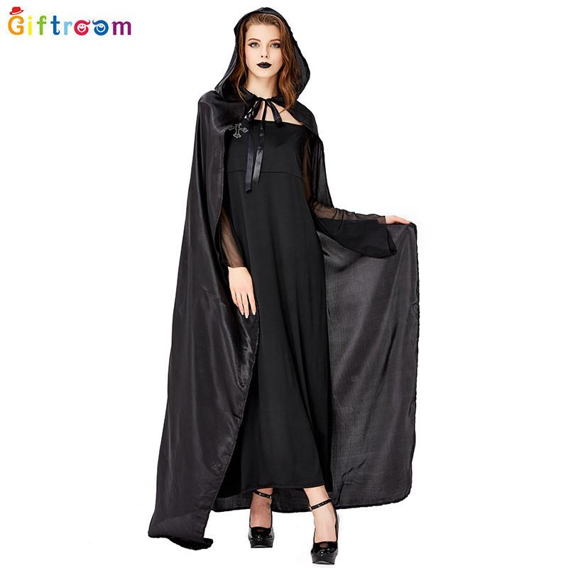 Dark Enchanted Witch Costume Dress With Elegant Cloak For Adult Women Parties
