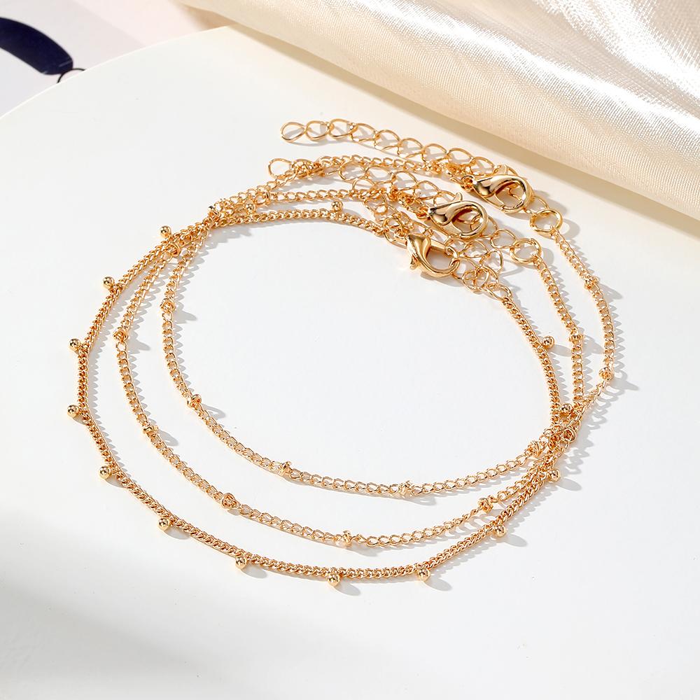 Round Bead Chain Anklet Set of 3 Bohemian Style Chain Anklet Women Sexy Accessories Luxury Pendant Gift Accessories Beach Anklet