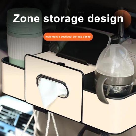 3-in-1 Car Backseat Organizer Multifunctional Back Seat Storage Box with 2 Cup Holders Tissue Box And Hooks for Holding Phones Snacks Drinks Handbags