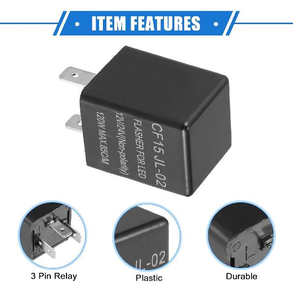 Electronic LED Flasher Relay Fix, CF15 JL02 Turn Signal Flashers Universal for Car Non-Polarity Normally Open ABS Black