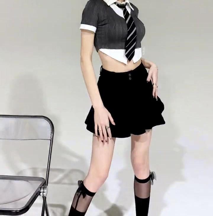 

Женская джинсовая юбка А-силуэта с плиссировкой и высокой талией - Американский ретро летний стиль Extra Large