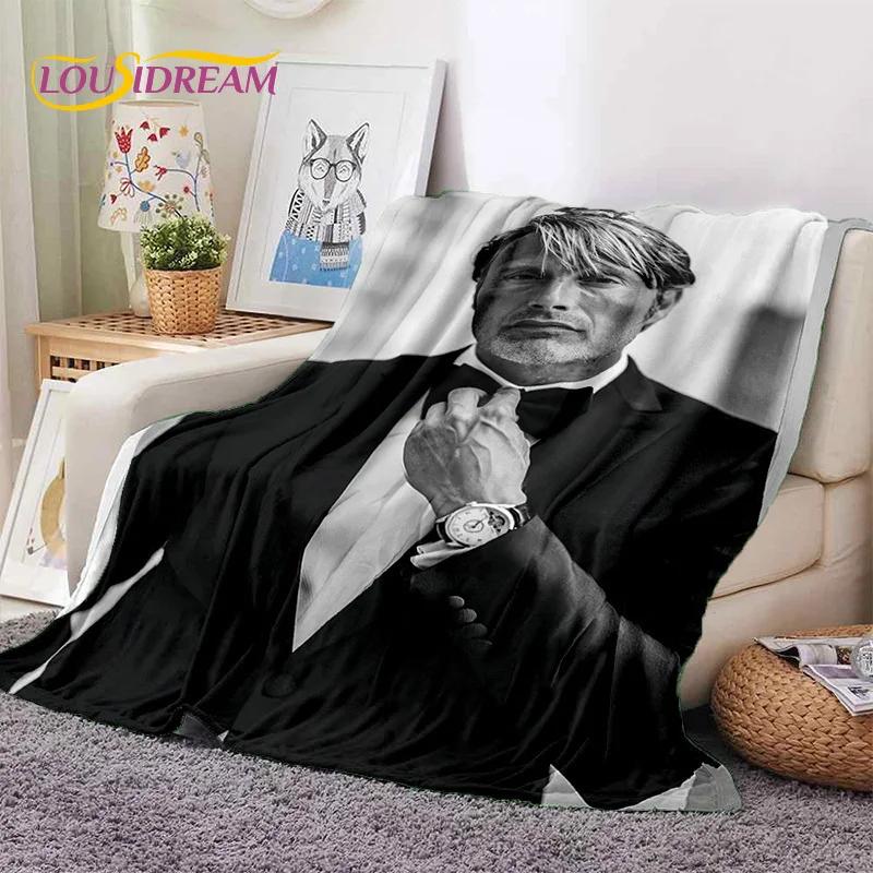 Mads Mikkelsen 3D Schauspieler Star Weiche Flanelldecke für Betten Schlafzimmer Sofa Picknick, Überwurfdecke zum Zudecken Outdoor Freizeit Nickerchen Geschenk