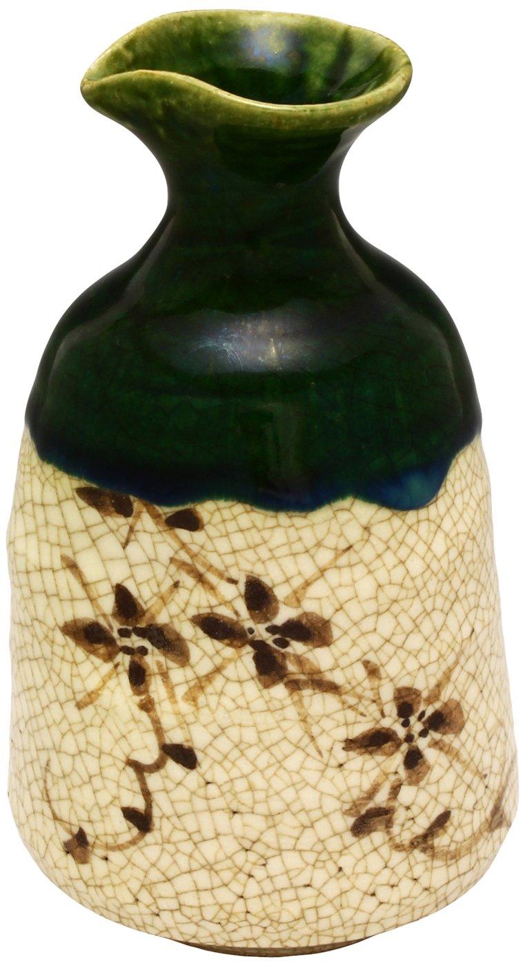 Seto ware Kato Rokubei sake bottle (tokkuri), large size, approximately 290ml capacity, with Oribe lacquer finish (in wooden box), made in Japan, 00