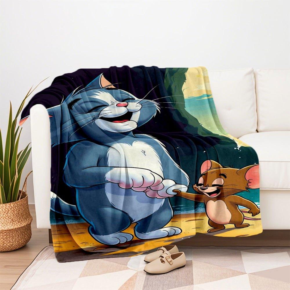 "Tom & Jerry Abenteuer: Klassische Cartoon-Figuren Handyhülle Abdeckung"Decke Flanell Überwurfdecke für Sofa, Bett, Reisen, Camping, Büro"