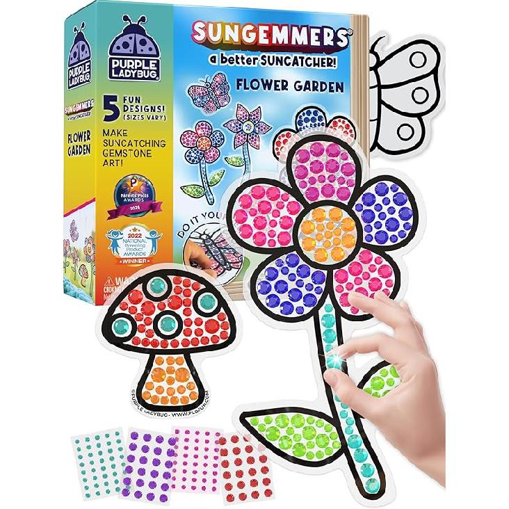 PURPLE LADYBUG SUNGEMMERS Suncatcher Gem Art for Kids - Fun Valentines Day Crafts for Ages 6-12, Birthday Gift for Girls 6-8, 8-12, Arts & Crafts