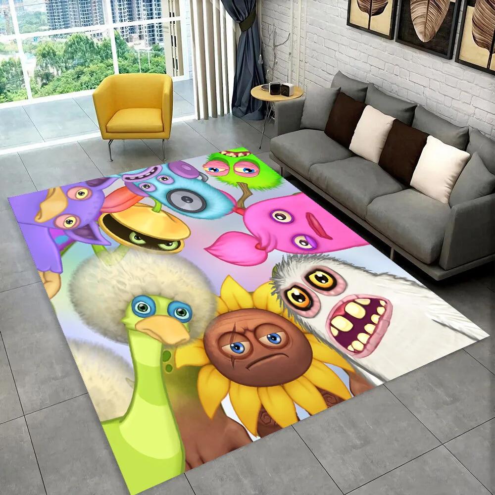3D My Singing Monsters משחק וידאו שטיח אזור קריקטורה, שטיח לבית סלון חדר שינה ספה דקור שטיח לדלת, שטיח רצפה נגד החלקה לילד