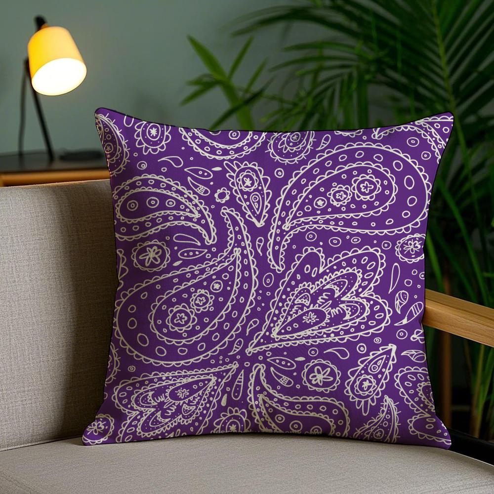 Color Paisley Pattern Pillow Case Silky Elegant Comfort Sofa Bed Invisible Zipper