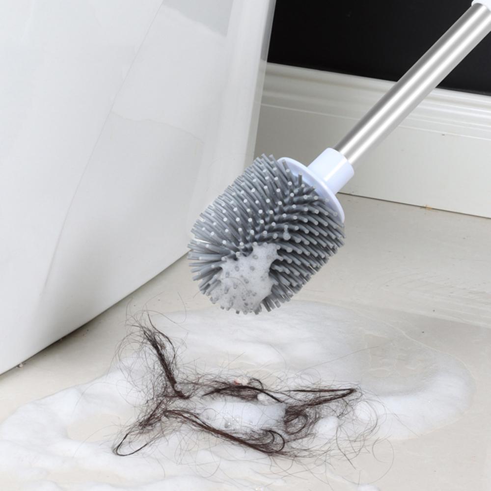 Punch-Free Wall Mounted Toilet Brush with Drainable Base Long Handle Plastic Silicone Toilet Cleaning Brush Bathroom Accessories