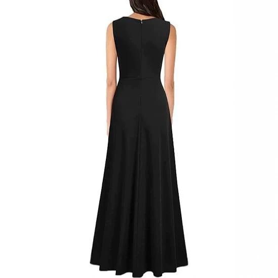 European and American Women's Clothing Sexy Black Dress Long Dress New Fashion Pleated Sleeveless Slit Tide