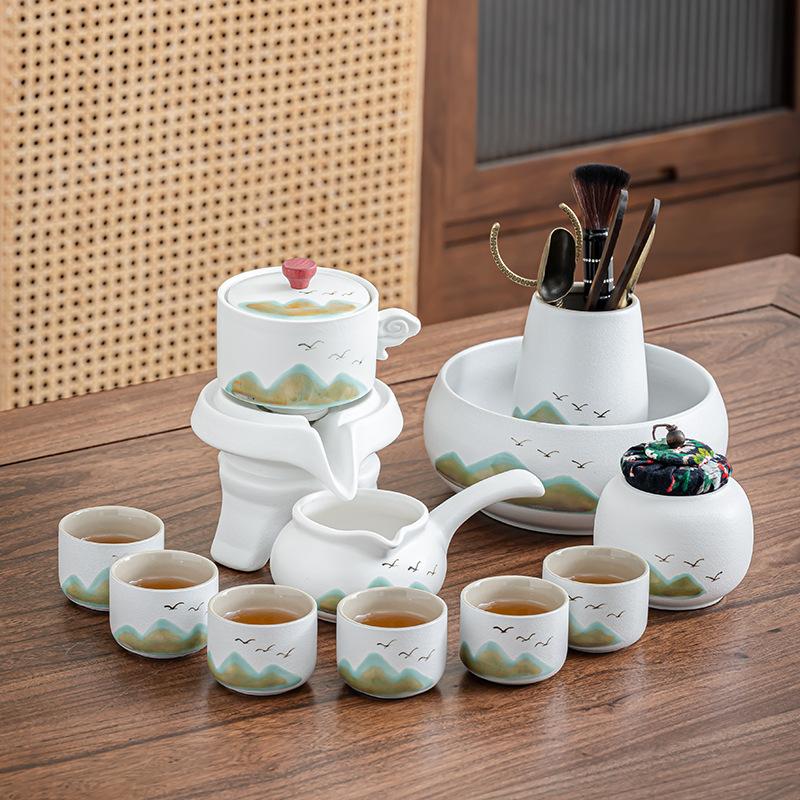 New Chinese Coarse Pottery Qingshan Automatic Tea Set Kuaike Cup, One Pot of Six Cups, Practical Gifts for Business Activities