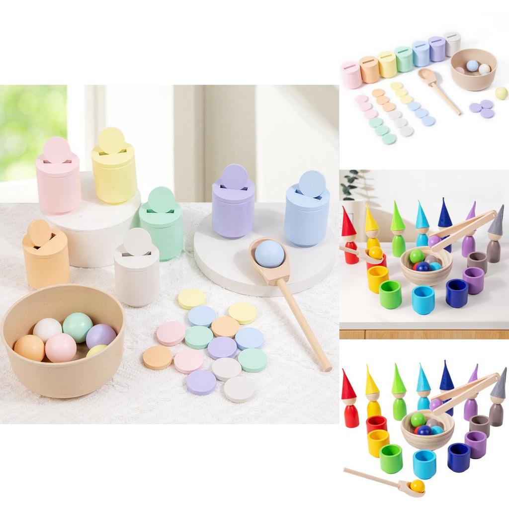 Wooden Montessori Toy Color Sorting Cup Game For Preschool Learning And Development