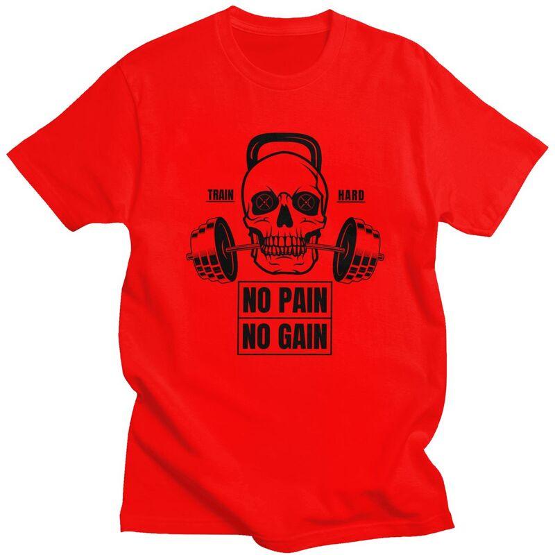Custom No Pain No Gain T Shirts Men Pure Cotton Tee Tops Bodybuilding Fitness Gym Tshirts Casual Tshirt S