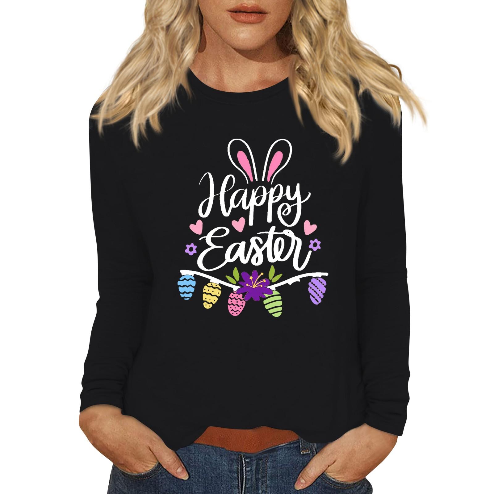 

Рубашки с длинным рукавом для женщин Пасхальный карнавал Графический принт Футболки Блузки Повседневные базовые топы Пуловеры L чёрный