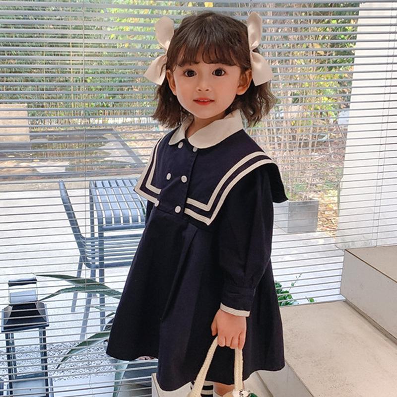 Abito da ragazza stile college Gonna casual per bambini Tinta unita Abito da principessa per bambina fresca