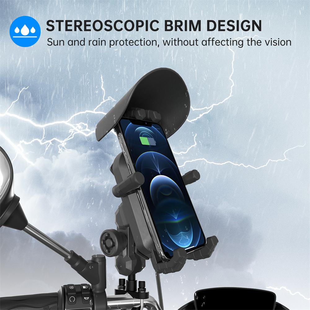 Motorcycle Handlebar Phone Holder 15W Wireless Charger QC3.0 360 ° Rotatable