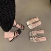 French Evening Breeze Bow High Heels Silver Sandals Female Summer Wear Thick Heels Cool Slippers with Skirt Fairy Shoes