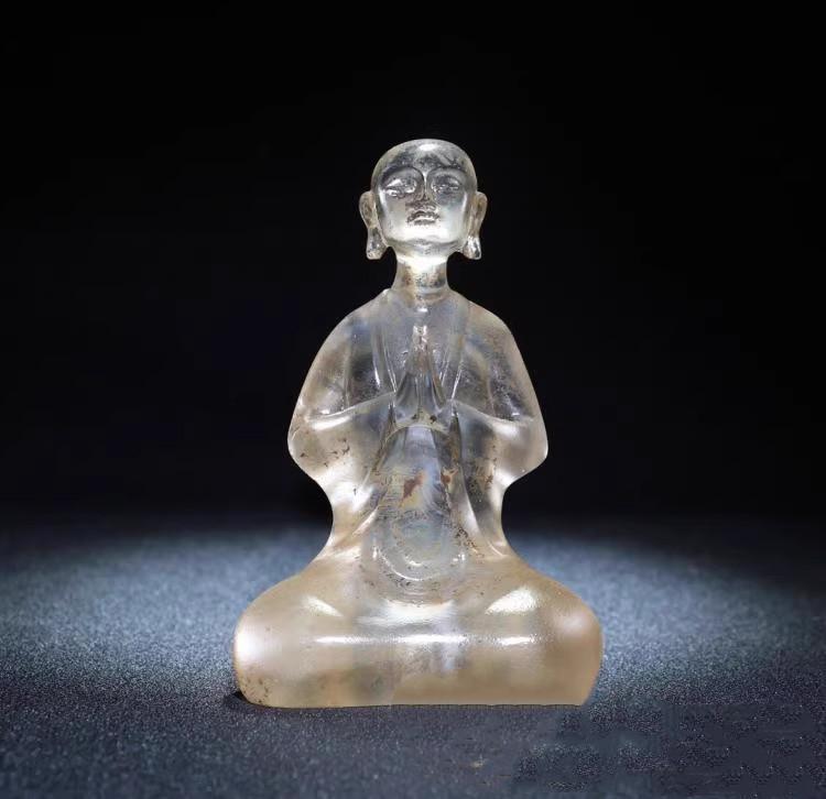 Collection Chinese Old Beijing Glaze Carved Exquisite Buddha Statue Amitabha Art