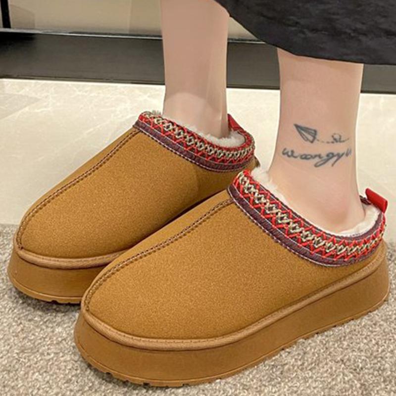 

Fashion Winter Concise Embroidery Snow Boots Woman Solid Faux Suede Plus Size Ankle Boots Women Non Slip Platform Warm Booties Female 43