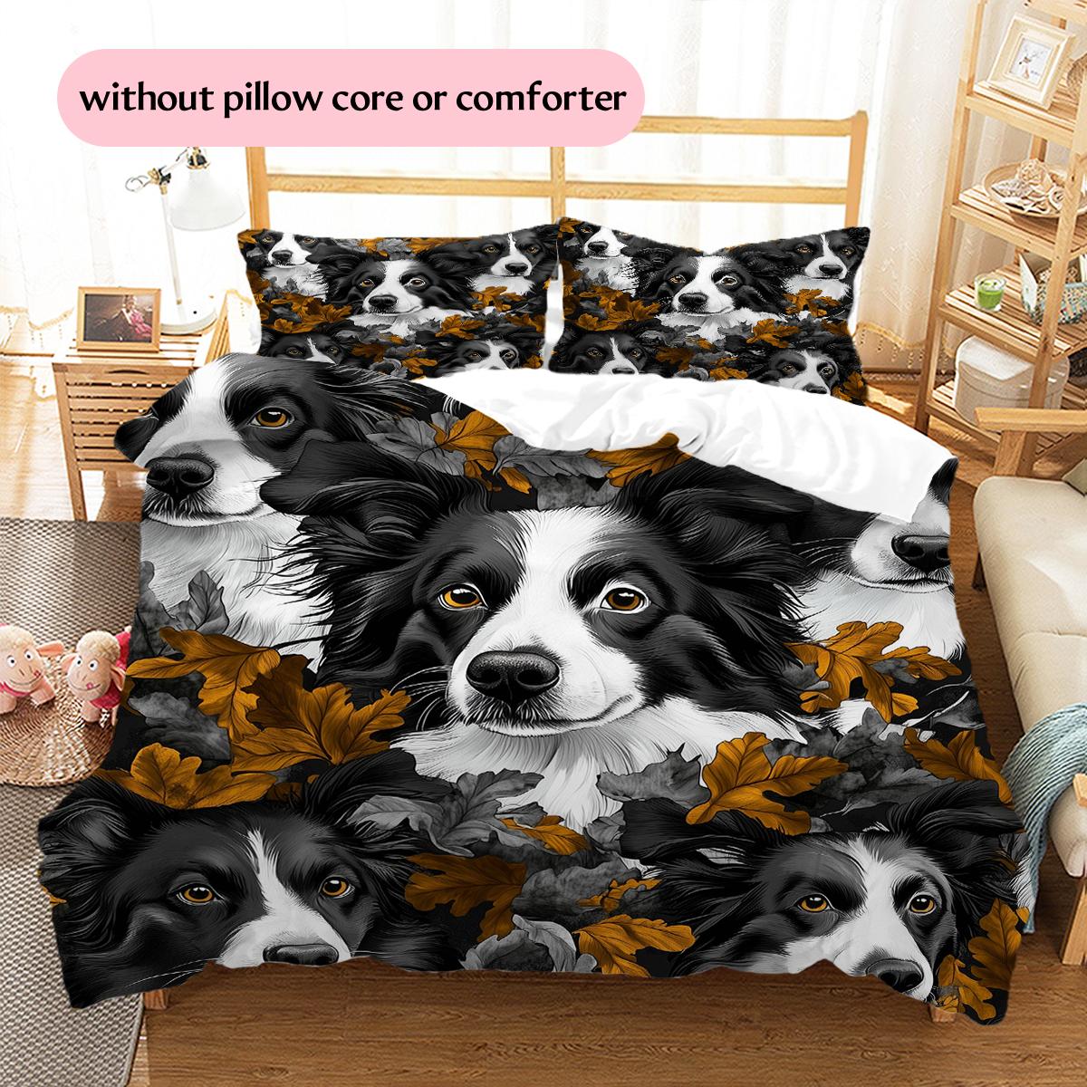 

Border Collie and Plants Pattern Bedding Home Decoration Birthday Gift (1 * duvet cover + 2 * pillowcase, without core) 135x200cm