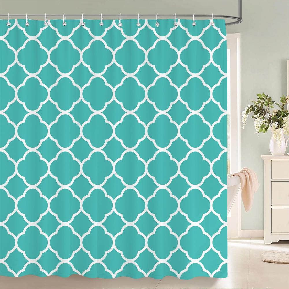 Tenda da Doccia Impermeabile con 12 Ganci Tende da Bagno Stampate Geometriche Classiche Tessuto in Poliestere Colorato Decorazione per Vasca da Bagno