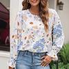 European and American Women's Clothing Crew Neck Lace-up Printed Hot-selling Tops