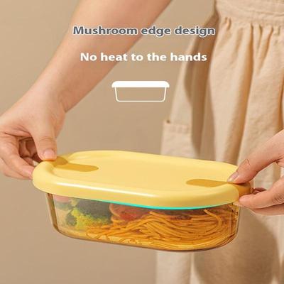 קופסת אוכל מזכוכית למיקרוגל לעובדי משרד, קופסת אוכל מופרדת עמידה בחום, קערה אטומה ונשמרת טרייה עם מכסה