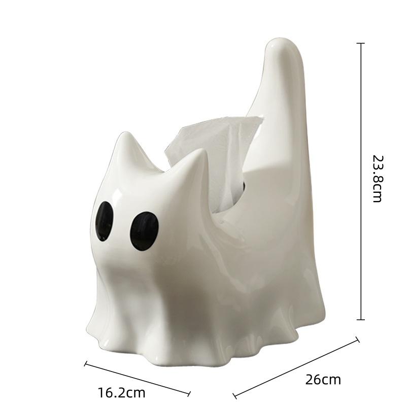 Cartoon Ghost Tissue Box Household Ceramic Tissue Box Fun Halloween Toilet Paper Holder Desktop Storage Ornaments Napkin Holder