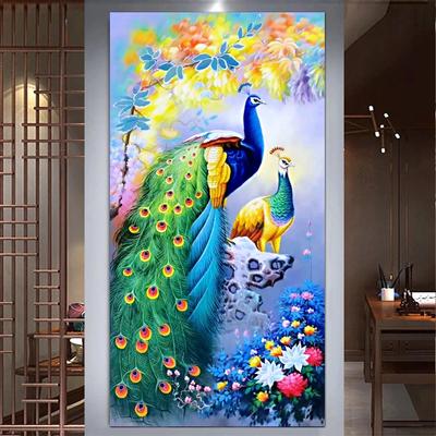 Große Diamant-Stickerei Pfau Blumen Landschaft Kunst 5d Diy Diamant Malerei voller Bohrer Mosaik Kreuzstich Home Dekoration