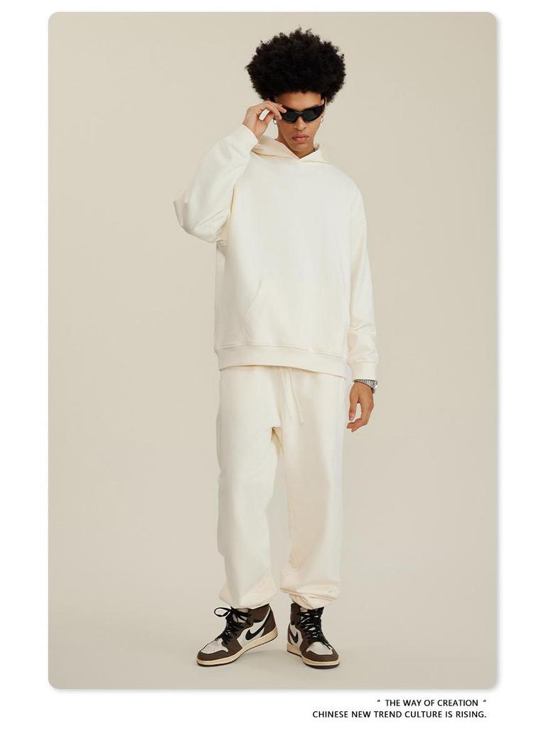 2025 Autumn Men's Basic Heavyweight Terry Cloth Hoodie - Trendy American Brand, Solid Colors, Unisex Design.